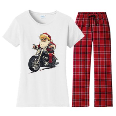 Donald Trump Christmas Biker Motorbike Funny Santa Women's Flannel Pajama Set