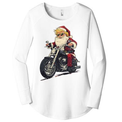 Donald Trump Christmas Biker Motorbike Funny Santa Women's Perfect Tri Tunic Long Sleeve Shirt