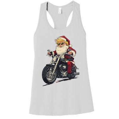 Donald Trump Christmas Biker Motorbike Funny Santa Women's Racerback Tank