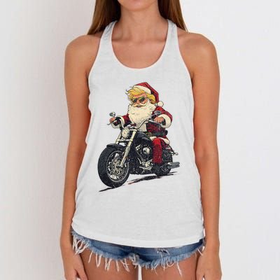 Donald Trump Christmas Biker Motorbike Funny Santa Women's Knotted Racerback Tank