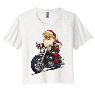 Donald Trump Christmas Biker Motorbike Funny Santa Women's Crop Top Tee