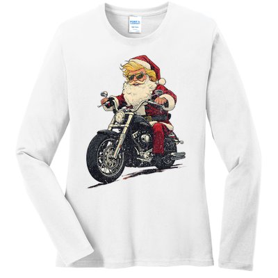 Donald Trump Christmas Biker Motorbike Funny Santa Ladies Long Sleeve Shirt