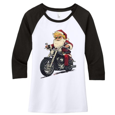 Donald Trump Christmas Biker Motorbike Funny Santa Women's Tri-Blend 3/4-Sleeve Raglan Shirt