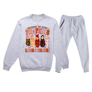 Delivering The Cutest Pumpkins Labor & Delivery Nurse Fall Premium Crewneck Sweatsuit Set