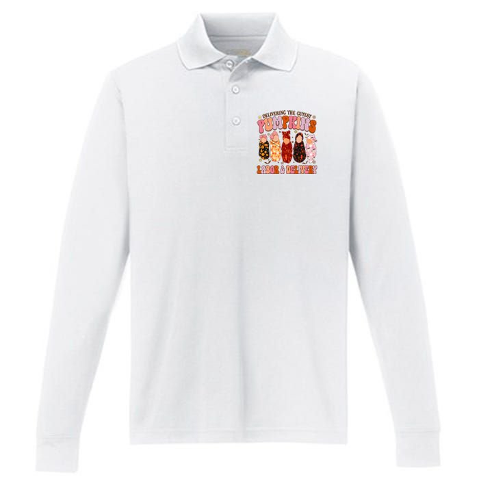 Delivering The Cutest Pumpkins Labor & Delivery Nurse Fall Performance Long Sleeve Polo