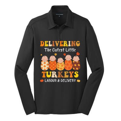 Delivering The Cutest Turkeys Labor & Delivery Thanksgiving Silk Touch Performance Long Sleeve Polo