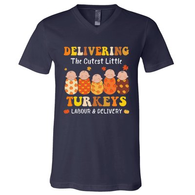 Delivering The Cutest Turkeys Labor & Delivery Thanksgiving V-Neck T-Shirt