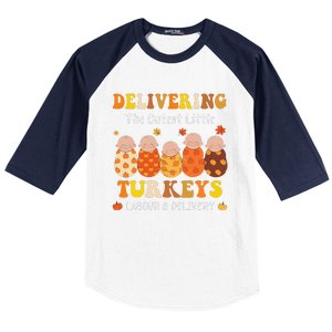 Delivering The Cutest Turkeys Labor & Delivery Thanksgiving Baseball Sleeve Shirt