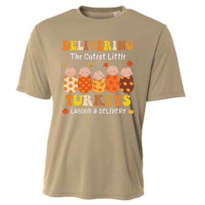 Delivering The Cutest Turkeys Labor & Delivery Thanksgiving Cooling Performance Crew T-Shirt