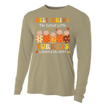 Delivering The Cutest Turkeys Labor & Delivery Thanksgiving Cooling Performance Long Sleeve Crew