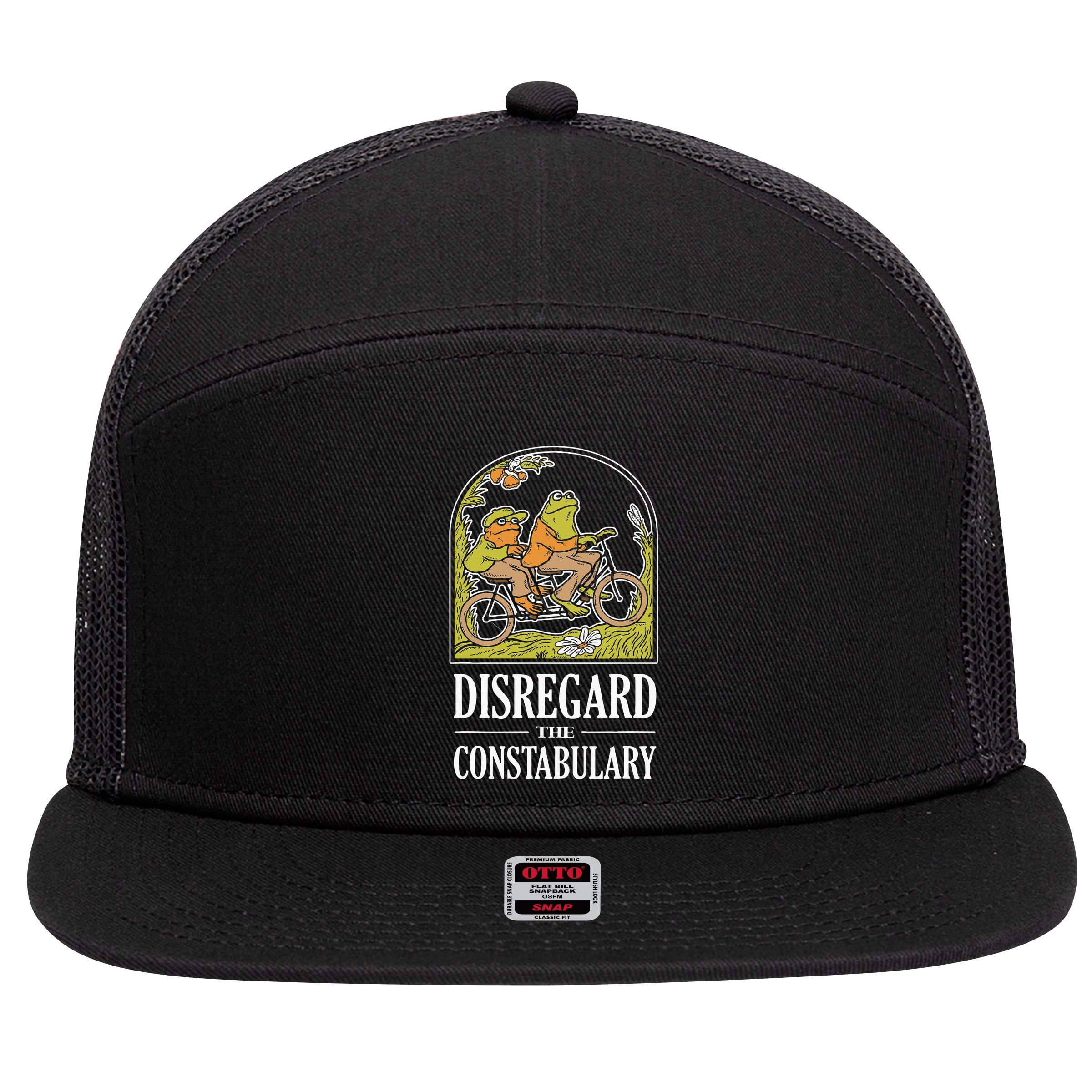 Disregard The Constabulary Graphic Funny Frog Meme Police 7 Panel Mesh Trucker Snapback Hat