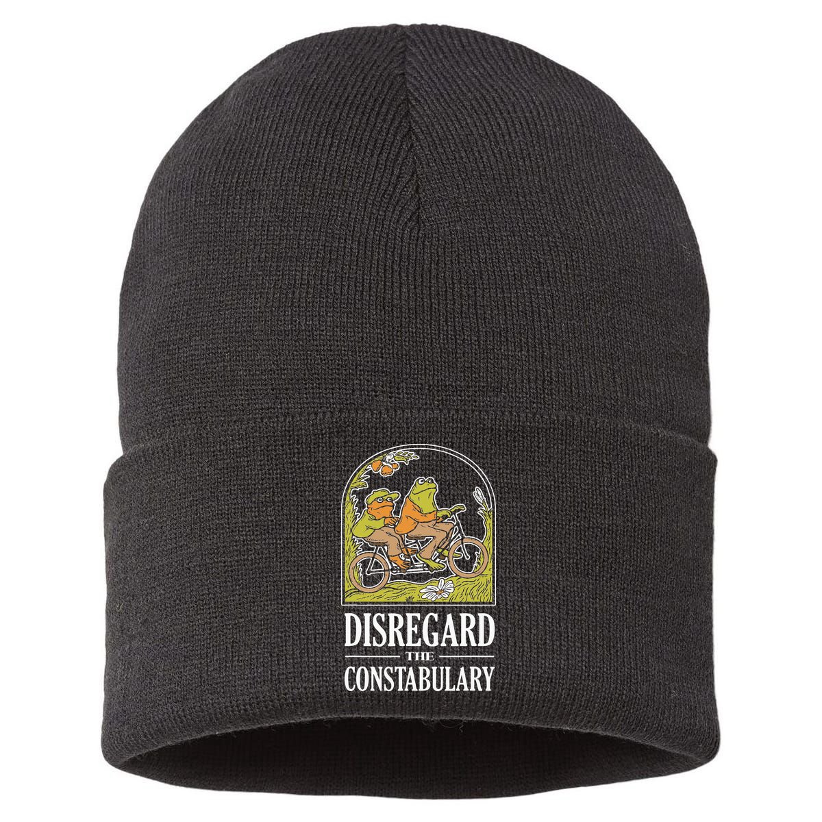Disregard The Constabulary Graphic Funny Frog Meme Police Sustainable Knit Beanie