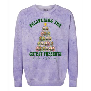 Delivering The Cutest Presents L D Nurse Christmas Tree Colorblast Crewneck Sweatshirt