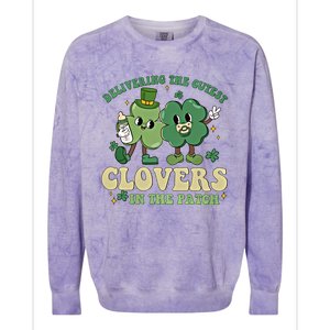 Delivering The Cutest Clovers In The Patch Labor Delivery Gift Colorblast Crewneck Sweatshirt