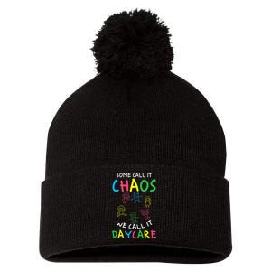 Daycare Teacher Crew Some Call It Chaos We Call It Daycare Pom Pom 12in Knit Beanie