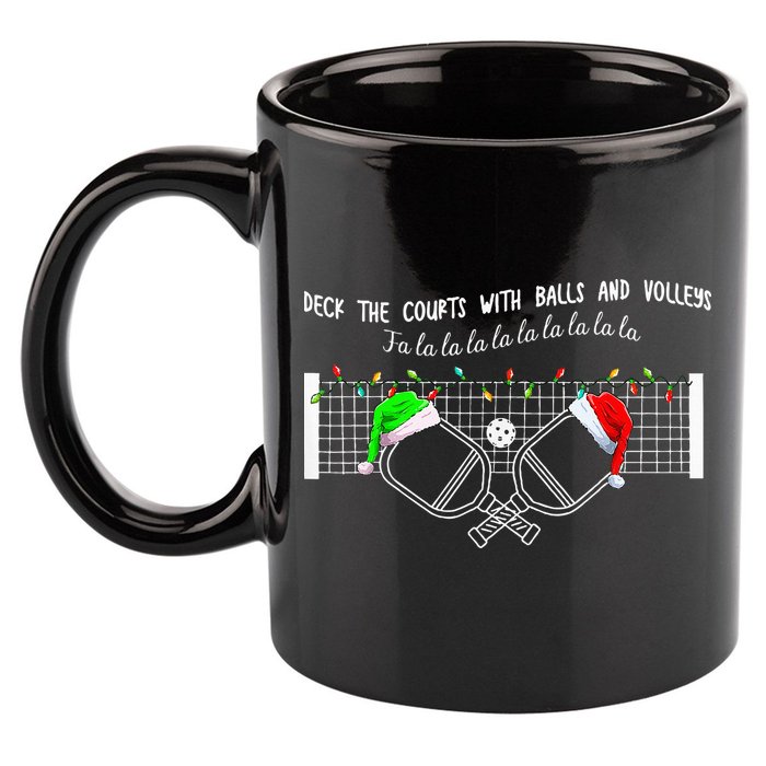 Deck The Courts With Balls And Volleys Christmas Pickleball  11oz C Handle Ceramic Mug