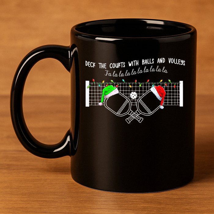 Deck The Courts With Balls And Volleys Christmas Pickleball  11oz C Handle Ceramic Mug