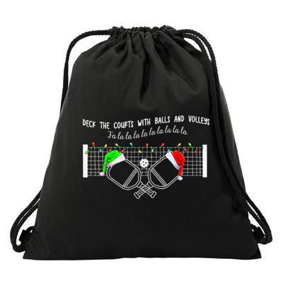 Deck The Courts With Balls And Volleys Christmas Pickleball  Drawstring Bag