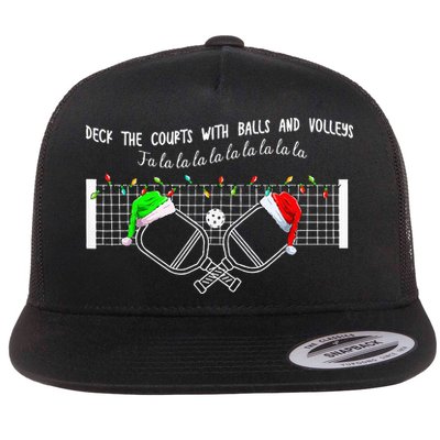 Deck The Courts With Balls And Volleys Christmas Pickleball  Flatbill Hat