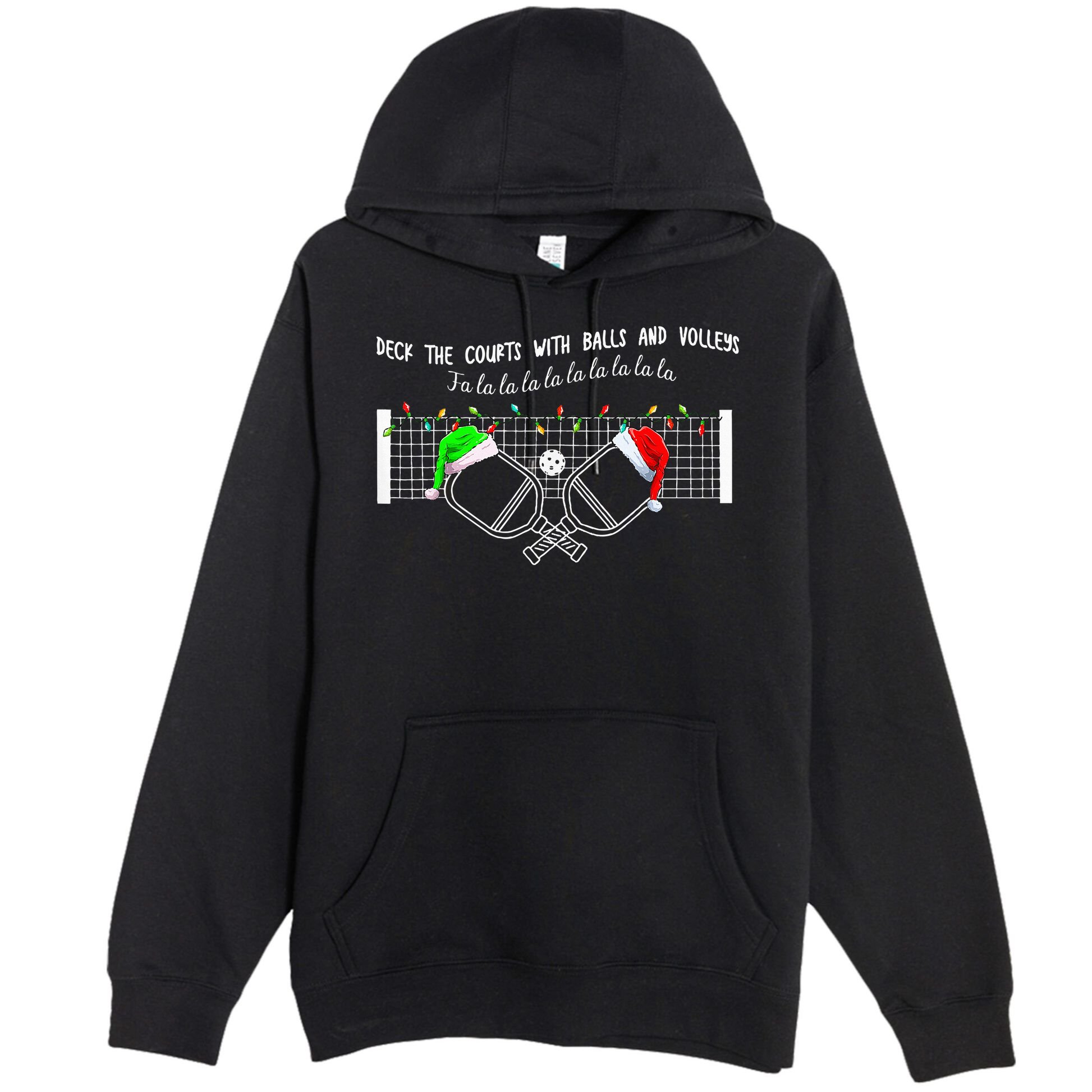 Deck The Courts With Balls And Volleys Christmas Pickleball  Premium Pullover Hoodie