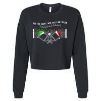 Deck The Courts With Balls And Volleys Christmas Pickleball  Cropped Pullover Crew