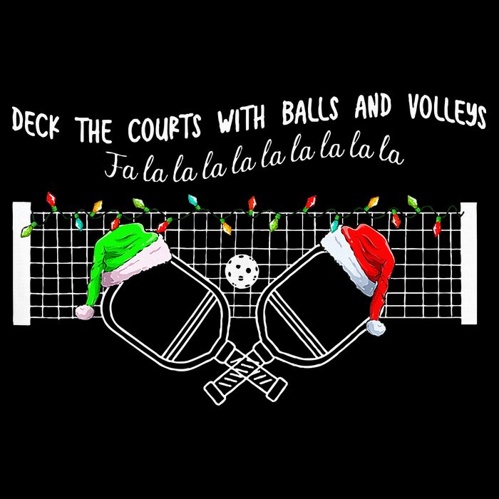 Deck The Courts With Balls And Volleys Christmas Pickleball  Cropped Pullover Crew