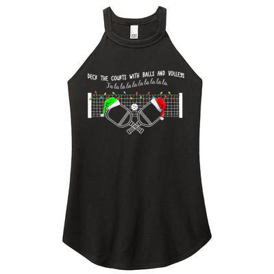 Deck The Courts With Balls And Volleys Christmas Pickleball  Women's Perfect Tri Rocker Tank