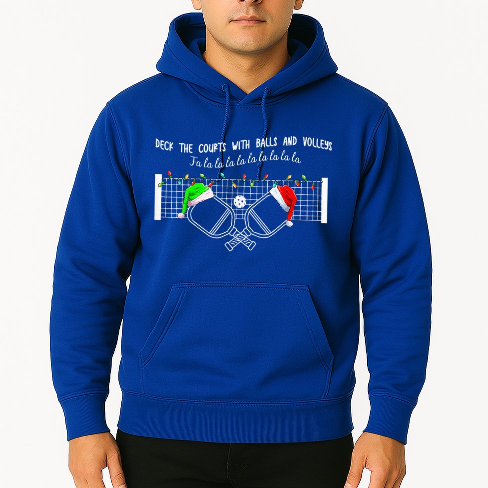 Deck The Courts With Balls And Volleys Christmas Pickleball  Hoodie