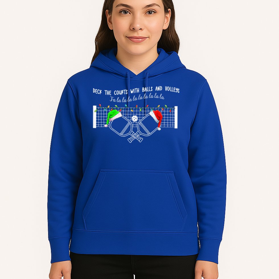Deck The Courts With Balls And Volleys Christmas Pickleball  Hoodie