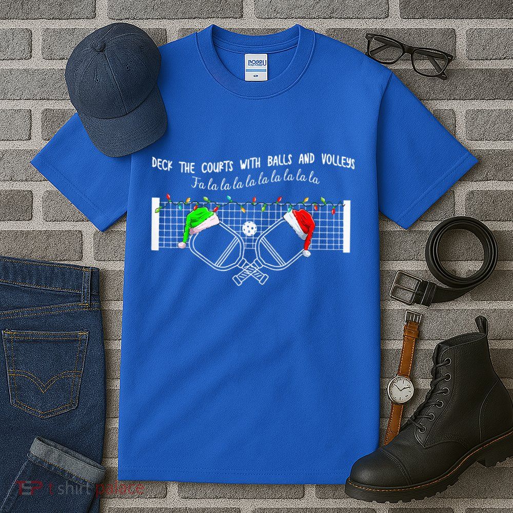 Deck The Courts With Balls And Volleys Christmas Pickleball  Tall T-Shirt