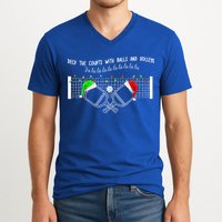 Deck The Courts With Balls And Volleys Christmas Pickleball  V-Neck T-Shirt