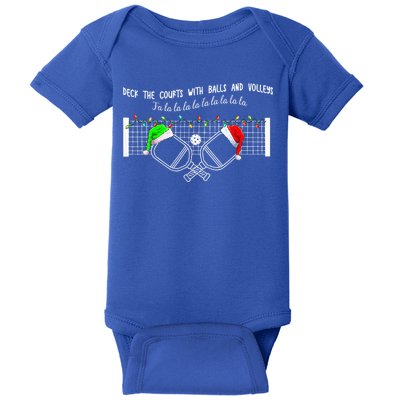 Deck The Courts With Balls And Volleys Christmas Pickleball  Baby Bodysuit