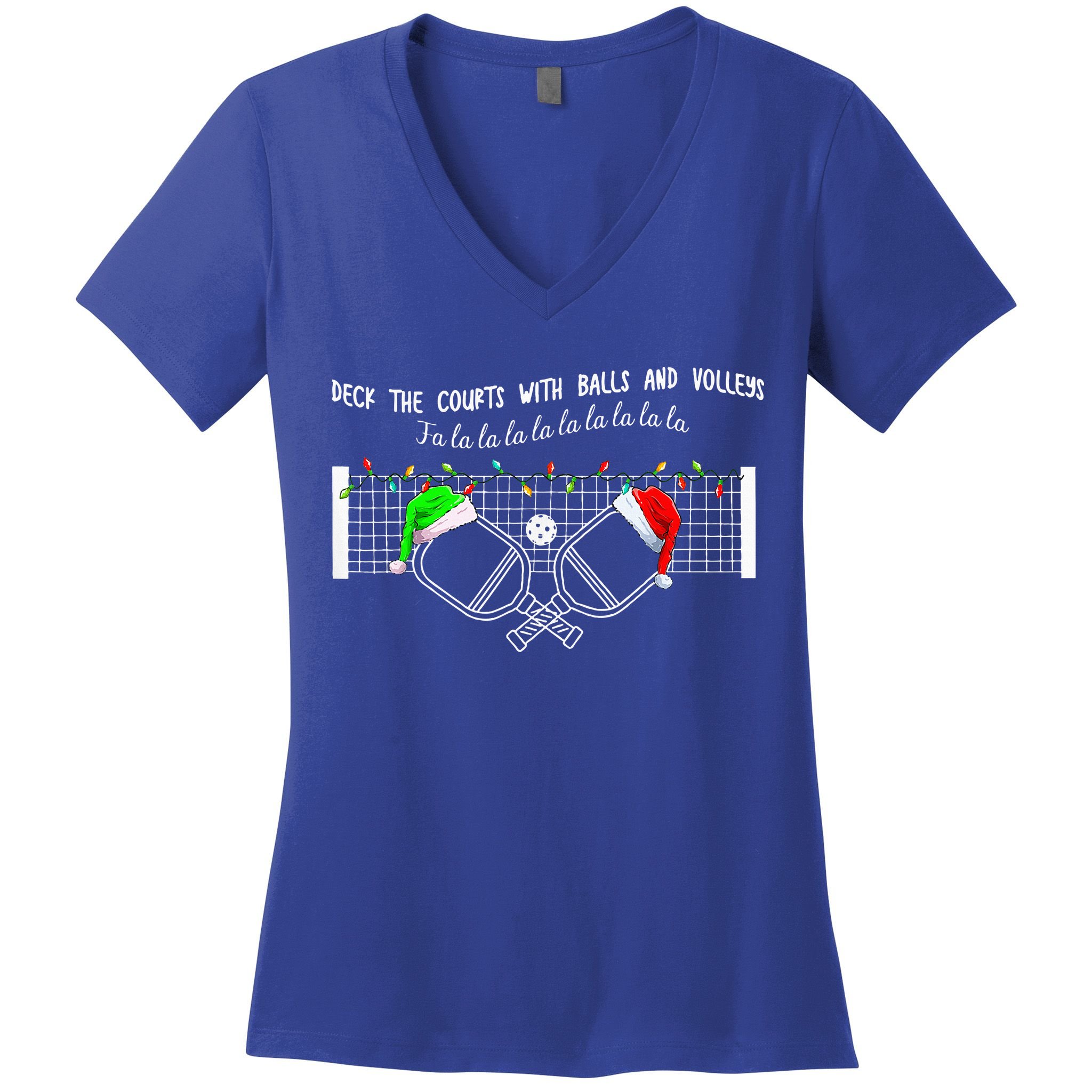 Deck The Courts With Balls And Volleys Christmas Pickleball  Women's V-Neck T-Shirt