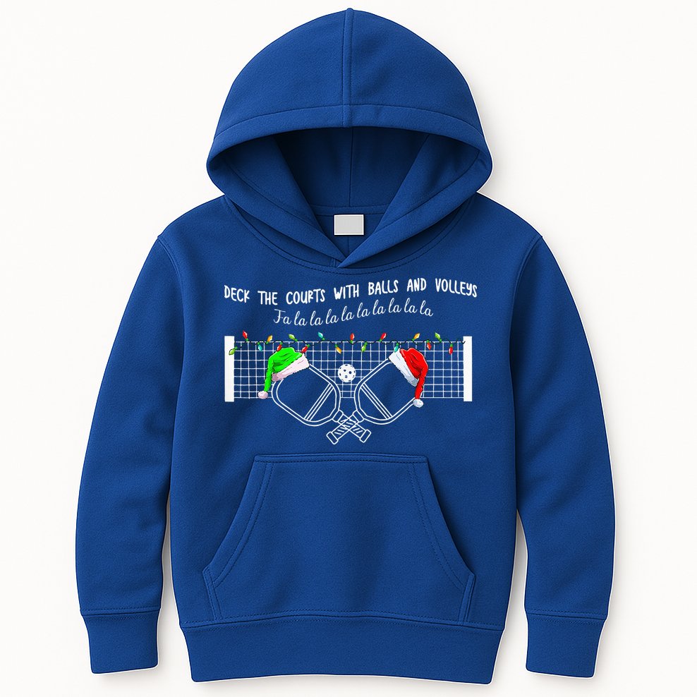Deck The Courts With Balls And Volleys Christmas Pickleball  Kids Hoodie