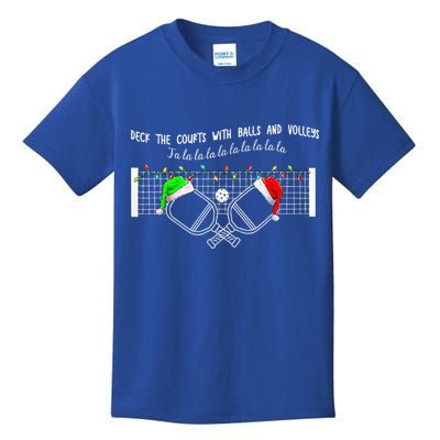 Deck The Courts With Balls And Volleys Christmas Pickleball  Kids T-Shirt