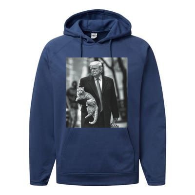 Donald Trump Carrying A Cat 2024 Gift Performance Fleece Hoodie