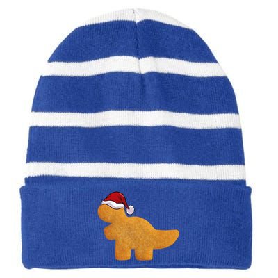 Dino Trex Chicken Nugget Funny Tyrannosaurus Christmas Gift Striped Beanie with Solid Band