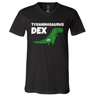 DiaBeTees Tyrannosaurus Dex Diabetes Awareness V-Neck T-Shirt