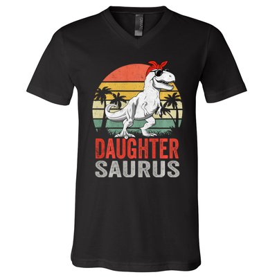 Daughtersaurus Trex Dinosaur Daughter Saurus Family Matching Long Sleeve V-Neck T-Shirt