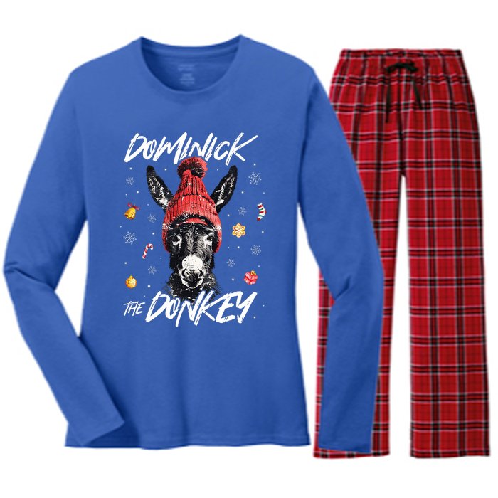 Dominick The Donkey Christmas Funny Xmas Donkey Lover Women's Long Sleeve Flannel Pajama Set 