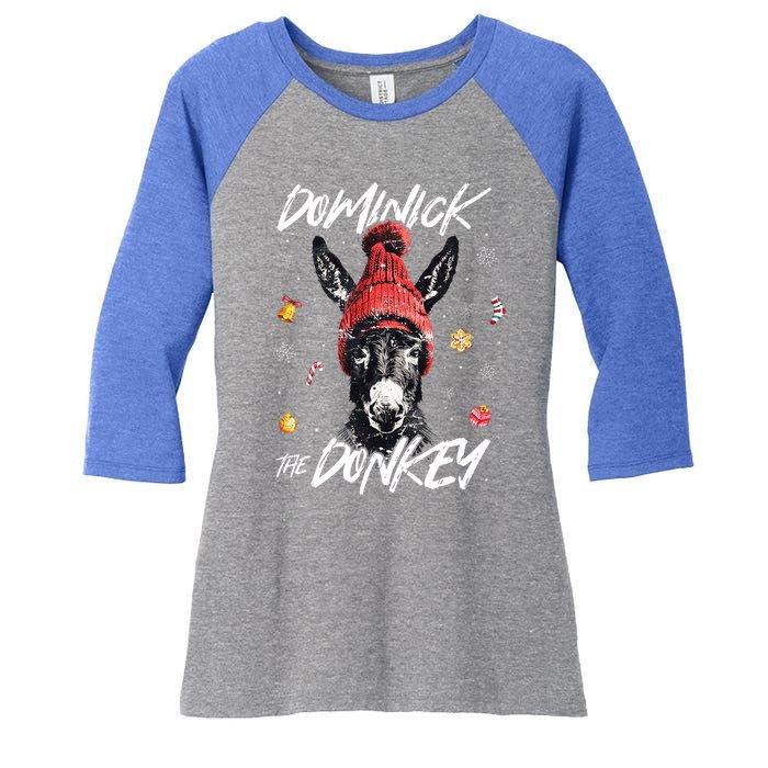 Dominick The Donkey Christmas Funny Xmas Donkey Lover Women's Tri-Blend 3/4-Sleeve Raglan Shirt