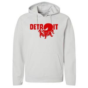 Down Town Detroit City Michigan Octopus Kraken Hockey Performance Fleece Hoodie