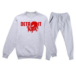 Down Town Detroit City Michigan Octopus Kraken Hockey Premium Crewneck Sweatsuit Set