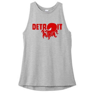 Down Town Detroit City Michigan Octopus Kraken Hockey Ladies PosiCharge Tri-Blend Wicking Tank