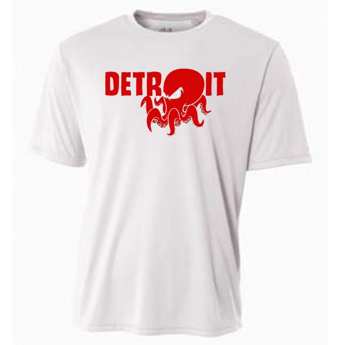 Down Town Detroit City Michigan Octopus Kraken Hockey Cooling Performance Crew T-Shirt