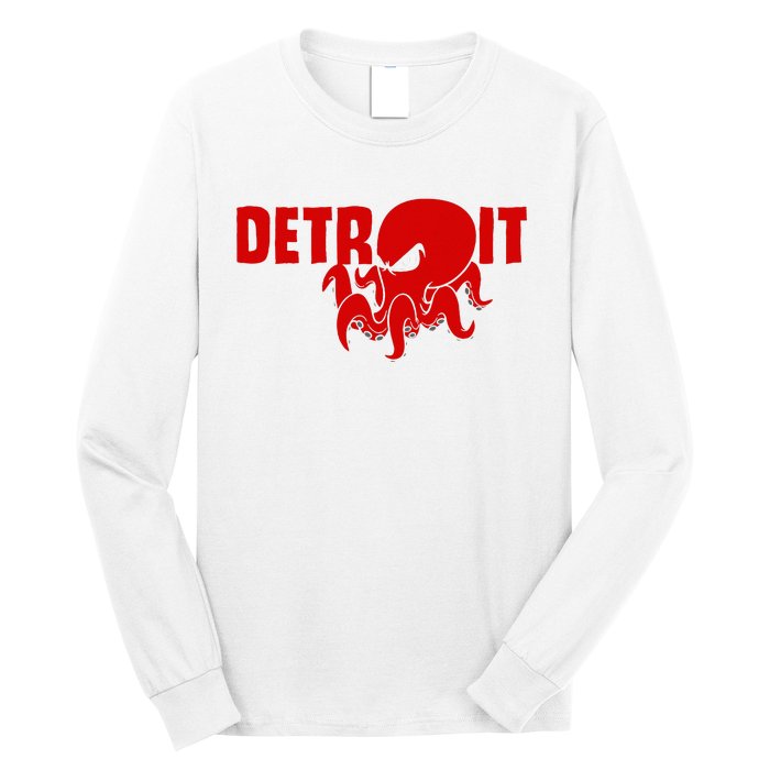 Down Town Detroit City Michigan Octopus Kraken Hockey Long Sleeve Shirt