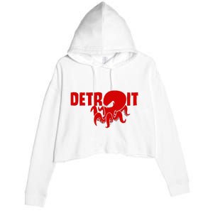 Down Town Detroit City Michigan Octopus Kraken Hockey Crop Fleece Hoodie