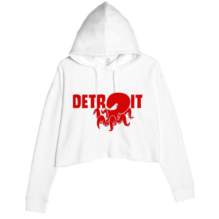 Down Town Detroit City Michigan Octopus Kraken Hockey Crop Fleece Hoodie