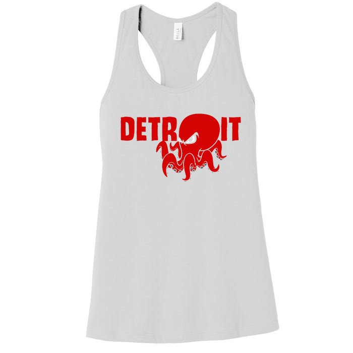 Down Town Detroit City Michigan Octopus Kraken Hockey Women's Racerback Tank