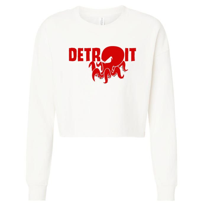 Down Town Detroit City Michigan Octopus Kraken Hockey Cropped Pullover Crew